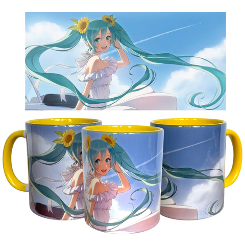 Чашка 330 мл Vokaloid Miku Hatsune Вокалоїди Міку Хатсуне з соняшниками 00000001322 фото